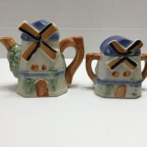 Vintage Windmill occupied Japan hand painted teapot with sugar bowl